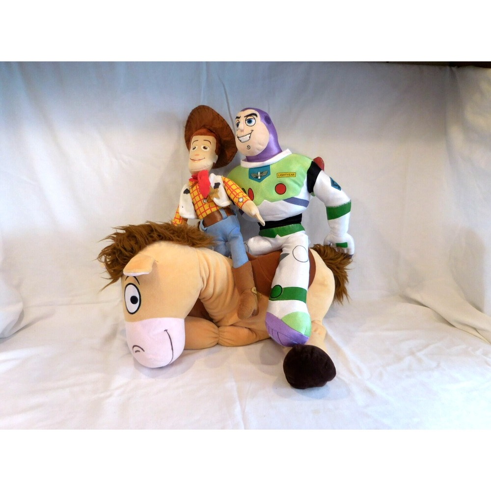 Disney Pixar 17" Toy Story Woody 19" Buzz Lightyear + 17" Bulleye Plush Stuffed